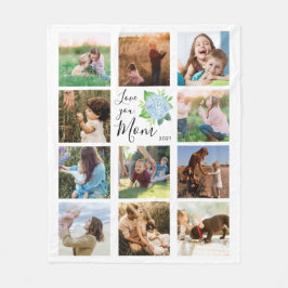 愛Youママ家族フォトコラージュアジサイフローラ フリースブランケット