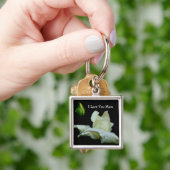 愛Youママ白ローズブドフラワーキーチェーン キーホルダー (手)