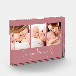 愛You Mommyスクリプトハート3 Photos Dustyバラ フォトブロック