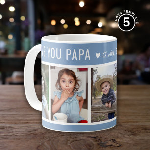 愛You Papa Grandkids 5フォトコラージブルー コーヒーマグカップ