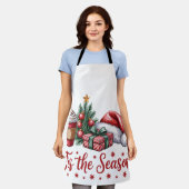 感じのクすてきリスマスツリーホットココアホリデー エプロン (着用した状態)