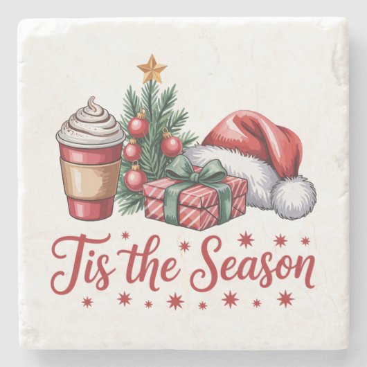 感じのクすてきリスマスツリーホットココアホリデー ストーンコースター (正面)