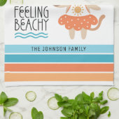 感じのビーチサンウェーブトロピカルストライプ キッチンタオル (折り畳み)