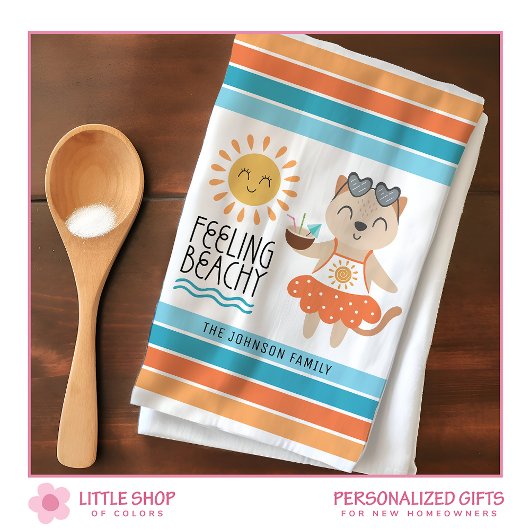 感じのビーチサンウェーブトロピカルストライプ キッチンタオル