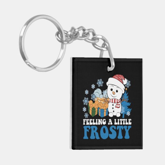 感じの小さな雪だるまの雪の霜の降りたクリスマス キーホルダー (正面左)