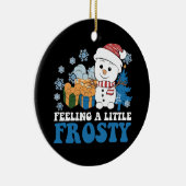 感じの小さな雪だるまの雪の霜の降りたクリスマス セラミックオーナメント (右)