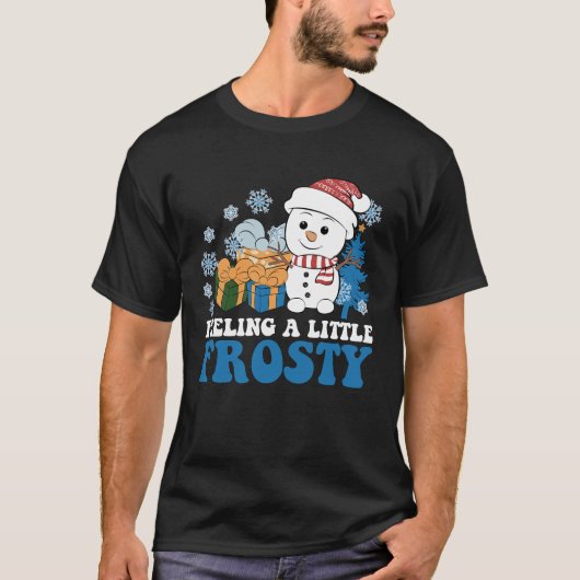 感じの小さな雪だるまの雪の霜の降りたクリスマス Tシャツ (正面)