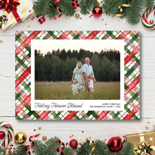感じの賛美おもしろいPlaid Christmas Photoカスタム シーズンポストカード