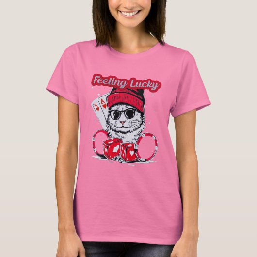 感じズラッキー – クールCat Casino Vibes Tシャツ (正面)