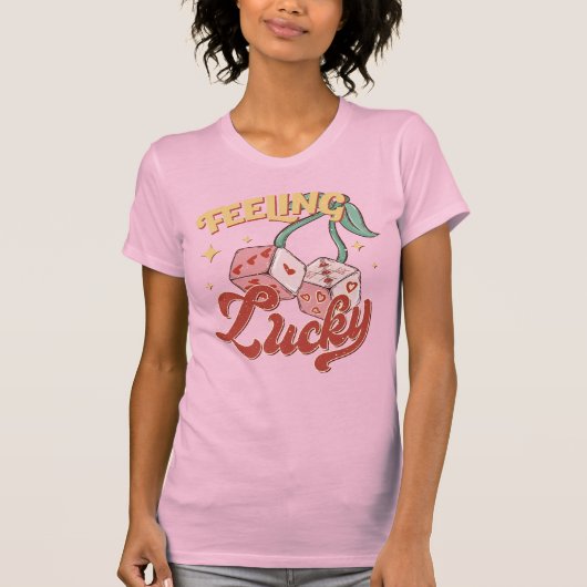 感じズ・ラッキーサイコロレトロタイポグラフィ Tシャツ (正面)
