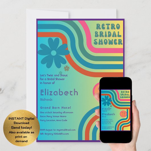 感じビート!コズミックレトロ70sブライダルシャワー 招待状