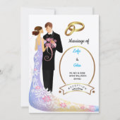 感じベージュ色紙カップルとリングや輪結婚ズ 招待状 (正面)