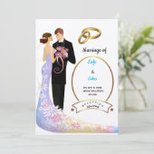 感じベージュ色紙カップルとリングや輪結婚ズ 招待状 (スタンド正面)