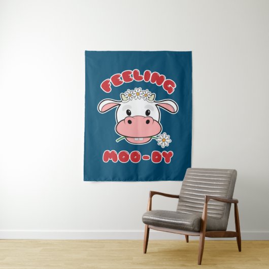 ~感じモーの |かわいい漫画の牛の引用文織 タペストリー (インサイチュ)