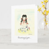 感じ小さな女の子 カード (黄色い花)