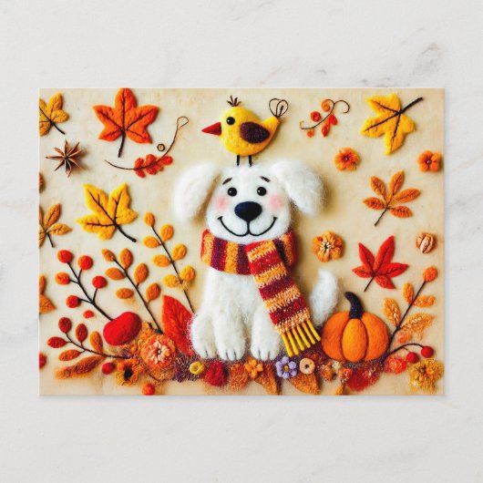 感じ紅葉と鳥を飼った犬 ポストカード (正面)