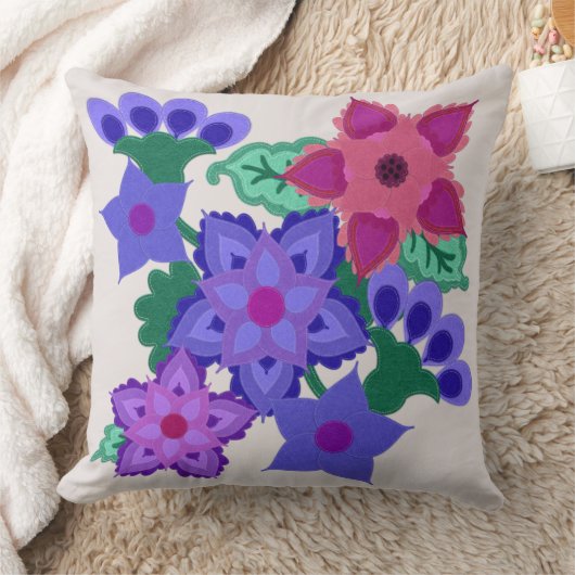 感じ花模様 |ボホシックスタイル クッション (ブランケット)