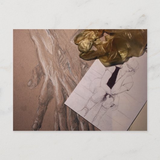 感じ風変わりスケッチの金ゴールド ポストカード (正面)