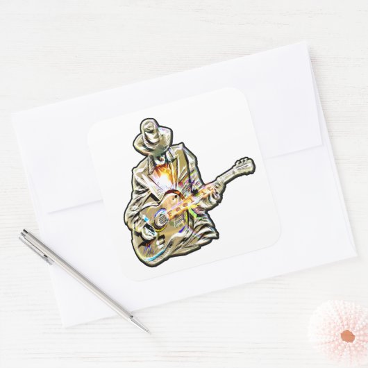 感じThe Blues – ギタ芸術的ーデザイン スクエアシール (封筒)