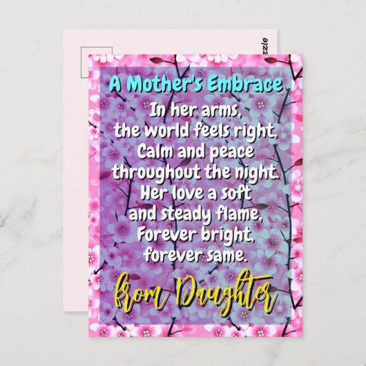 感傷的な母の詩のギフト | ピンクのフローラメッセージ ポストカード (正面/裏面)