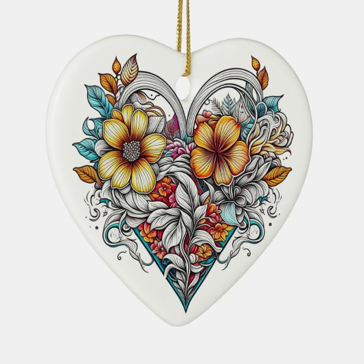 感傷的パーソナライズされたハート付きフローラ セラミックオーナメント (右)