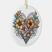 感傷的パーソナライズされたハート付きフローラ セラミックオーナメント (右)