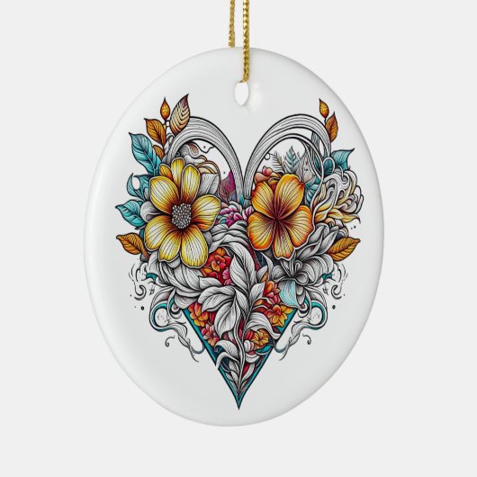 感傷的パーソナライズされたハート付きフローラ セラミックオーナメント (右)