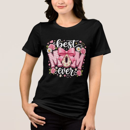 感動するリボン 最高の母 トライブレンドTシャツ (正面)