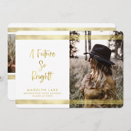 感動のゴールドストライプ写真 卒業のお知らせ 案内状 (正面/裏面)