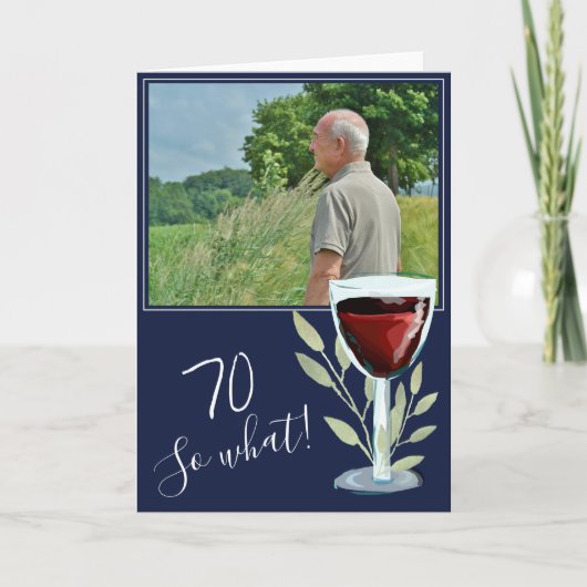 感動のワインナビーブルー70歳誕生日写真 カード (正面)