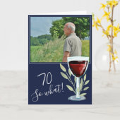 感動のワインナビーブルー70歳誕生日写真 カード (黄色い花)