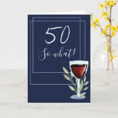 感動の赤ワインナビーブルー50歳の誕生日 カード (黄色い花)