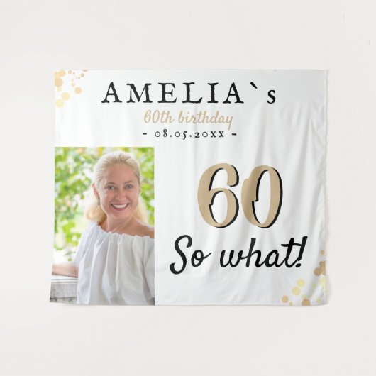 感動の60歳誕生日写真用背景 タペストリー (正面(横))