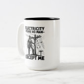 感動を与える送電線作業員シルエット 引用 ツートーンマグカップ (正面左)