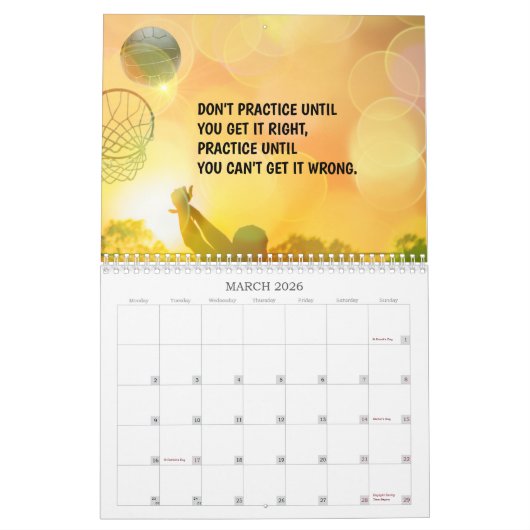 感動的な写真および引用文のネットボール カレンダー (3月 2026)