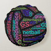 感動的な単語のネットボールの球のデザイン ラウンドクッション (裏面)