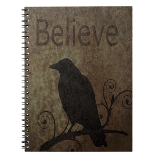 感動的な単語はヴィンテージのカラスと信じます ノートブック (正面)