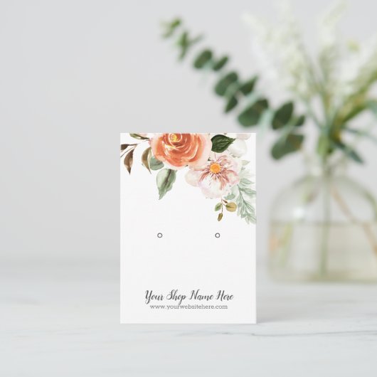 感動的な水彩の花の白いイヤリングディスプレイ 名刺 (スタンド正面)