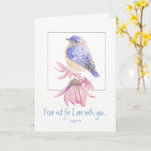 感動的な聖なる書物、経典のアイザイアの40:10のブルーバード カード (黄色い花)