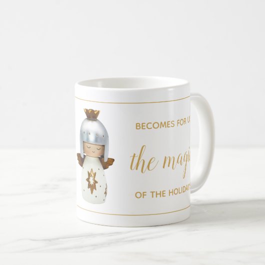 感動的クリスマス引用文とエンジェル&金ゴールド文字 コーヒーマグカップ (正面右)