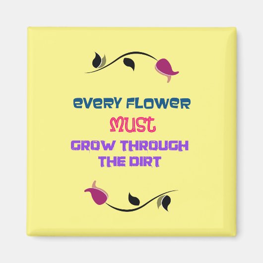 感動的タイポグラフィ引用文付き花スケッチ マグネット (正面)