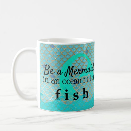 感動的人魚の引用文のティール（緑がかった色）の金ゴールドがあって下さい コーヒーマグカップ (左)