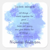 感動的信仰聖書聖なる書物、 経典蔵書票 スクエアシール (正面)