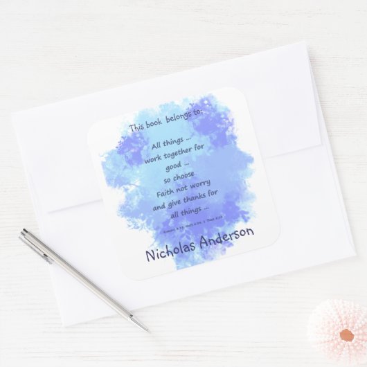 感動的信仰聖書聖なる書物、 経典蔵書票 スクエアシール (封筒)