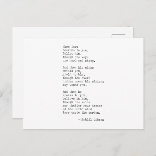感動的実在タイプライター引用文- Kahlil Gibran ポストカード (正面/裏面)