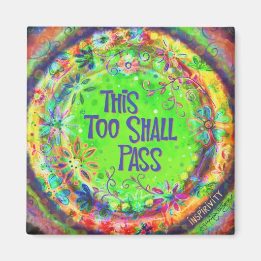 感動的引用文かわいらしフローラIグリーン マグネット (正面)