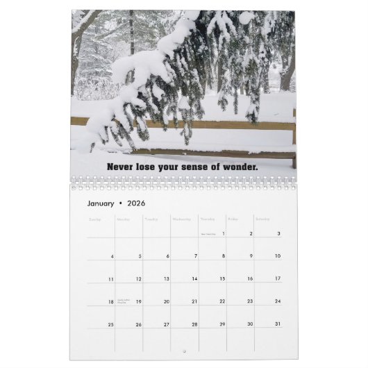 感動的引用文と写真 カレンダー (1月 2026)