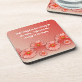 感動的引用文オンソフトピーチ&ピンクの花 コースター (左側)