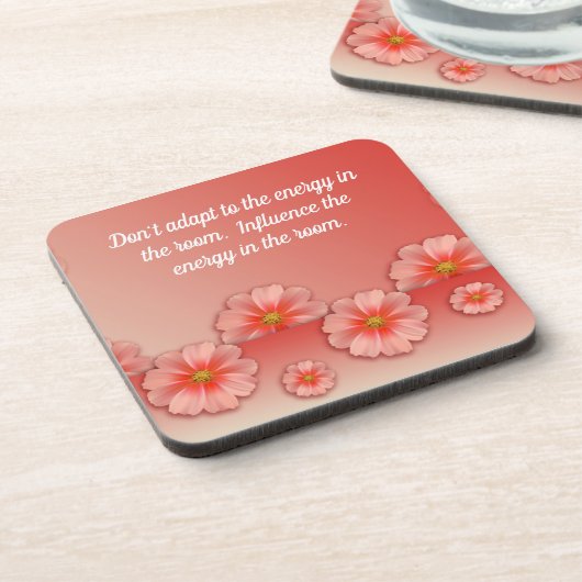 感動的引用文オンソフトピーチ&ピンクの花 コースター (左側)