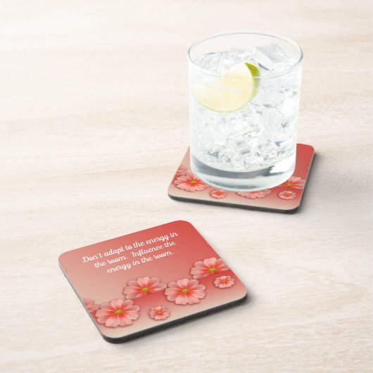 感動的引用文オンソフトピーチ&ピンクの花 コースター (右側)